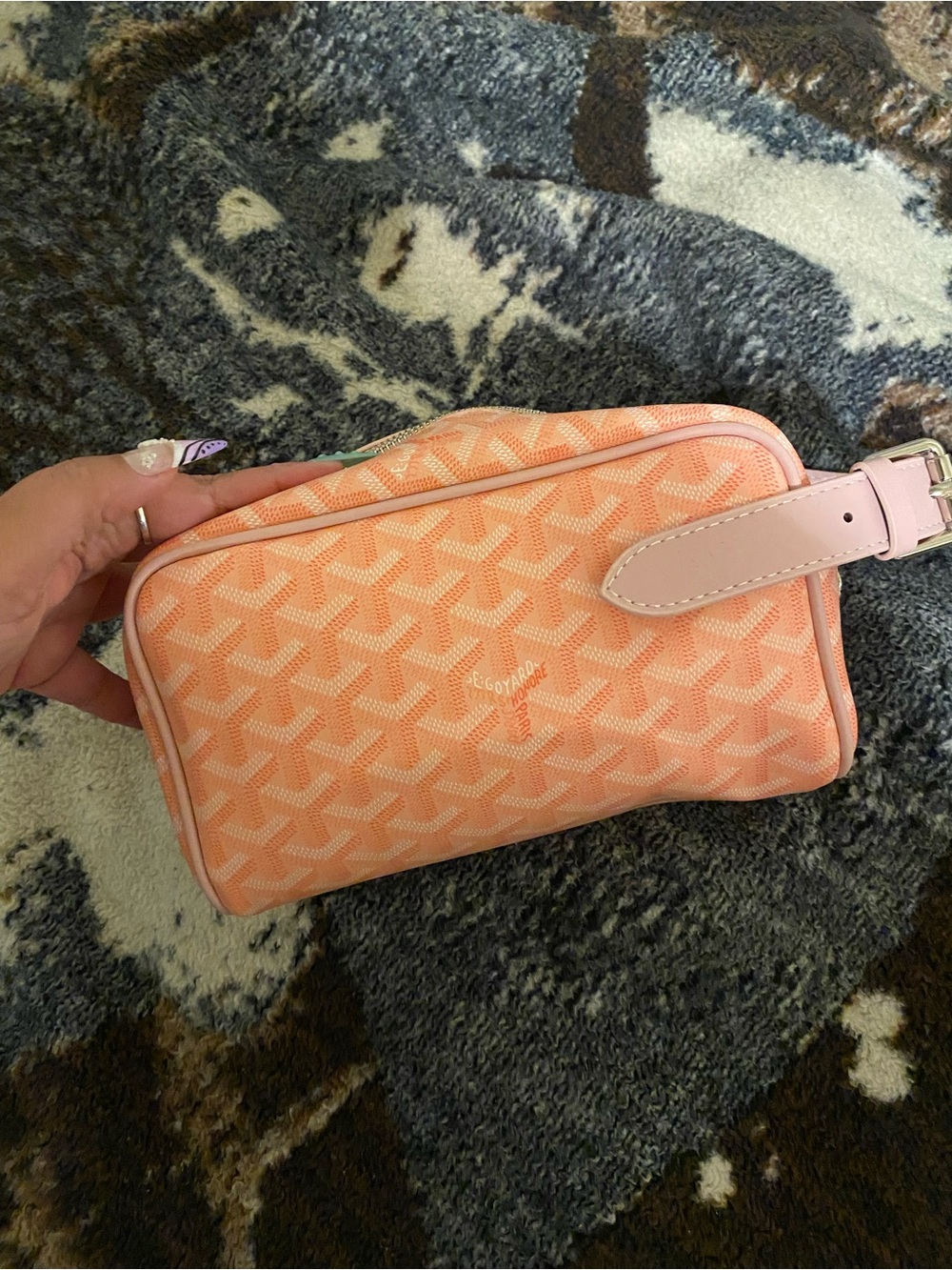 Pink Goyard Inspired Patterned Makeup Bag